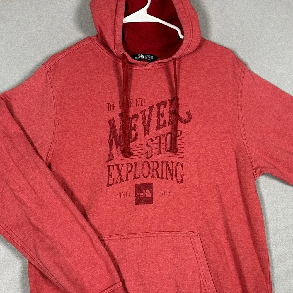 The North Face Hoodie Mens Medium Never Stop Exploring Red Graphic Sweatshirt